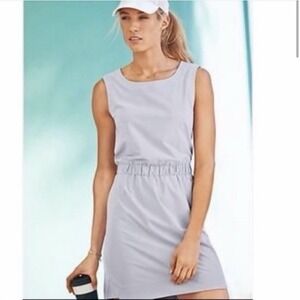 Athleta Pinstriped Astra Dress Gray Elastic Waist Sleeveless Pullover Women 0 XS